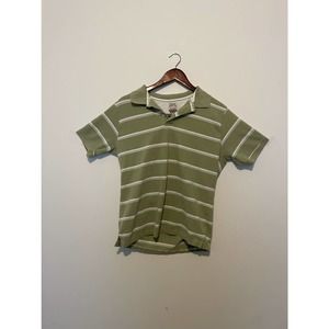 Green and White Striped Collared Vintage T Shirt Rag Top USA